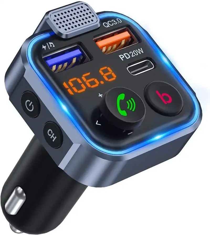 Bluejw Car Bluetooth 5.0 FM Transmitter, QC3.0 Dual USB Car Charger, Handsfree Calling, MP3 Music Player, Automobile Chargers with Display - Image 1
